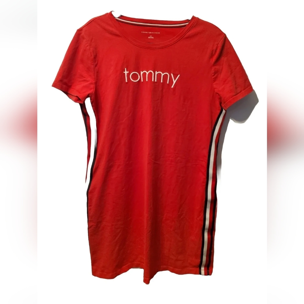 Tommy Hilfiger Red T-Shirt Dress Y2K Tommy Girl Shirt Dress Streetwear Sz Large
